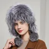 Berets JKP Real Natural Silver Fur Women Winter Hat Knitted Cap Bomber Female Ear Warm