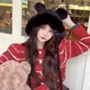ベレー帽の素敵な濃厚な編み物ビーニーハット秋の冬の女性屋外のロープを固定する