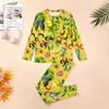 Men's Sleepwear Tropical Fruit Print Pajamas Male Pineapple Lemon Cute Home Suit Long Sleeve 2 Pieces Bedroom Design Pajama Sets Large Size