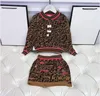Designer girls' Dress Pullover letter full print round neck long short sleeve knitted sweater Hip Wrap Skirt two piece set