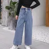 Calça de calça meninas jeans jeans esticar calças de perna larga calças de perna fora fora de roupa para adolescentes menina primavera outono 221207