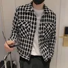 メンズジャケット韓国スタイルのメンスプリング高品質の格子縞のジャケットスリムフィットファッション秋のラペル格子縞のコートS3XL 221208