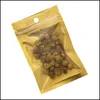 Sacs de stockage 8X13Cm Sacs en plastique d'or refermables mat / clair séché alimentaire bonbons sac de stockage anti-odeur avec trou de suspension 100pcs / l Dhp7X