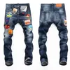 Designer Jean Herenbroek Badge Rips Stretch Zwarte Jeans Klassiek Gat Slim Fit Gewassen Motocycle Herfst Denim Broek High Street Trou227a