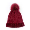 mujeres hombres invierno cálido sombrero de chenilla Niñas Gran piel de mapache Pom Poms Beanie Sombreros diseño de moda de punto de lana navidad gorros de nieve gorra