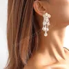 Moda Handmade Pearl Flower Tassel Earsings Exagerados Brincos All-Match Mulheres J￳ias de Casamento de Partimento