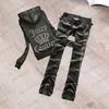 Juicy Tracksuit Femmes Pantalons en deux pièces Back Hot Drill Letter Decoration Hooded Hooded Tops Slim Terr Rester les poches de taille Pantal