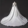 V-neck Long Sleeves A-line Wedding Dresses Lace and Satin Chapel Train Wedding Gown