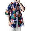 Men's Casual Shirts Flowers Printed Short Sleeve Button Down Hawaiian For Men Japanese Fashion Beach Shirt Mens Clothing Trends