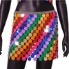 Skirts Festival Fashion Colorful Plastic Sequins Y2k Women Mini Sexy Hollow Out Split See Through Sequin Skirt Nightclub