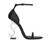 Designer Sandals Women Sandal OPYUM Stiletto Heels Metal Letters Sandal Leather Dress Shoes Black Bright Bandage Wrap Heel Shoe