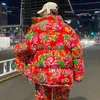 Piumino da uomo Parka Northeast Cappotto imbottito in cotone con stampa a fiori grandi Anno rosso Modello ispessito alla moda 221207