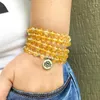 Связь браслетов MG1358 Натуральный A Grade Citrine 108 Bracelet Bracelet Yellow Crystal Lotus Charm Rosary Colles