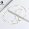 Chokers ORSA JEWELS 14K Gold 925 Sterling Silver Pearl Necklace with 3-4mm Handmade Natural Baroque Tiny Chain for Women GPN19 221207