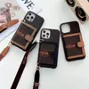 Cart￣o oficial Casos de telefone de carteira crossbody para iPhone 14 13 12 11 Pro Max 14Pro 13Pro 12Pro x xs xr 8 7 Plus Coolista de bolas de bolsa de bolsa marrom com caixa de logotipo de presente