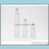 Packing Bottles L 5Ml 10Ml Refillable Empty Frosted Glass Roller Bottles Eseential Oil Container With Stainless Steel Ball And Gold Dh8Gp