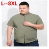 Erkek sıradan gömlekler 6xl 10xl 8xl artı boyut 5xl Yaz Erkek Pamuk Gri Renk Marka Marka Giysileri Adam Giyim Gevşek Fit Kısa Kol Kıyafetleri