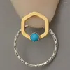 Studörhängen Hexagonal Turquoise Ear Clip Simple Electricating Thai Silver Double Face Combination Fashion Jewelry Gift