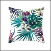 Pillow Case Green Square Pillow Case Flamingo Tropical Plants Cushion Sleeve 45X45Cm Sofa Stool Bedside Home Decorative Ers 4Jza G2 Dhblg