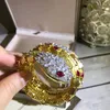 Pulseira de cobra com punho de ouro de marca famosa exagerada zircônia cúbica com olhos vermelhos ouro três camadas elásticas pulseira de joias de cabeça de animal