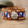 Strand Outstanding Women Armband Natural Stones Tube Leather Wrap Armband Halvrecious Stone P￤rled Manschett