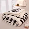 Wind checkerboard milk fleece blanket autumn/winter thickened lamb fleece towel comforter double layer for warmth