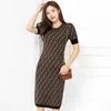 Casual Dresses designer New style double letter slim jacquard knitted women's short sleeve dress in the autumn of 2022 XNXV