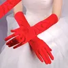 Guantes de cinco dedos rojo blanco nupcial boda fiesta de noche de las mujeres Formal Color sólido satén largo dedo mitones para eventos actividades