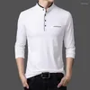 Мужские рубашки T 2022 пружинная футболка повседневная сплошная сплошная рукава хлопчатобумажные кнопки модные кнопки стоять на воротничках тонкие плюс плюс размер M-5xl
