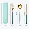 Servisupps￤ttningar 2/3 st rostfritt st￥l Portable Table Set Golden Mirror Fork Spoon Chopsticks Suit Lunch Box Cutsly Home Kitchen Dishes