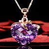 Mode smycken 925 Silver Mosaic Purple Crystal Heartformed Pendant Necklace