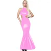 Abiti casual Abito da sirena da festa in PVC Maxi senza maniche con collo alto in vinile lungo sexy scava fuori aderente da sera taglie forti