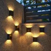 정원 장식 68LED 태양 벽 램프 야외 방수 위와 아래로 빛나는 조명 장식 라이트 계단 울타리 햇빛 221208