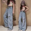 Trousers Girls Jeans Korean Version Ripped Casual Fashion Western Style Wide Leg Pants Spring Autumn Children 221207