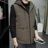 Gilet da uomo Gilet classico in cotone Antivento antifreddo Morbido Gilet da uomo autunno inverno tinta unita con cappuccio ispessito