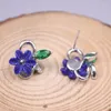 Boucles d'oreilles en argent véritable 925 pour femmes, bijoux coréens naturels, Lapis Lazuli, pierres précieuses, fleur, Style National