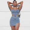 Casual Dresses Shiny Tassel 2022 Zipper Strapless Dress Sleeveless Bodycon Sexy Irregular Nightclub Party Denim Outfits Streetwear