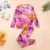 Herren Nachtwäsche rosa Daisy Print Pyjamas Frühling zweiteilige Schönheit Floral romantische Männer Langarmige Ästhetik großer Größe