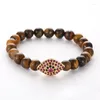 Strand 2022 Fashion 8mm Natural Tiger Eye Pärlor Armband Personlighet Micro Inset Zircon Elastic Jewelry for Men Women