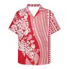 Men's Casual Shirts Cumagical 2022 Custom Red Button Down Male Hawaiian Beach Party Polynesian V Neck T-Shirts For Men