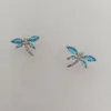 Stud Earrings Sterling Silver 925 Earring With Blue Glass And Rhodium Plating For Woman Dragonfly