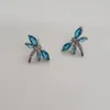 Stud Earrings Sterling Silver 925 Earring With Blue Glass And Rhodium Plating For Woman Dragonfly