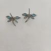 Stud Earrings Sterling Silver 925 Earring With Blue Glass And Rhodium Plating For Woman Dragonfly