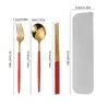 Dinnerware Sets 3pcs/Set Travel Utensils Portable Reusable Spoon Fork Picnic Chopsticks With Carrying Box Flatware Set For Students