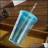 Vasos 16 oz Vaso de acrílico de color claro Taza de plástico con tapa St Botella de agua de doble pared BPA Bebidas Tazas para beber Wll1263 Drop Dhj7O