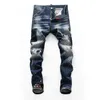 Designer Jean Mens Calças Crachá Rips Stretch Jeans Preto Clássico Buraco Slim Fit Lavado Motocycle Outono Denim Calças High Street Trou227a