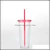 Tumblers 24 Oz Clear Plastic Tumblers Cup Double Wall Plastics Cold Drink Tumbler With St And Lid Wll886 Drop Delivery Home Garden K Dhzpg