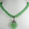 Belle perle de jade vert clair de 7 à 8mm, bijoux fins, collier pendentif en forme de cœur plaqué argent