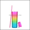 Gobelets 450Ml Fashion Gradient Gobelets Coupes droites Skinny Double Plastic St Cup Avec Er 4 Style Wll883 Drop Delivery Home Garden Dhgby