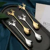 Flatware Sets 2Pcs/Set Stainless Steel Gold Elk Antles Spoon Year 2023 Coffee Soup Dessert Cake Forks Dinner Tableware